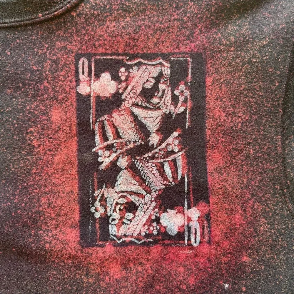 Queen of Clubs Hand-Dyed Stenciled Custom Crewneck Sweater L